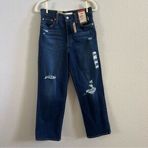 Levi's Ribcage Straight Ankle Women's Blue Distressed Jeans Size 28X27 NWT